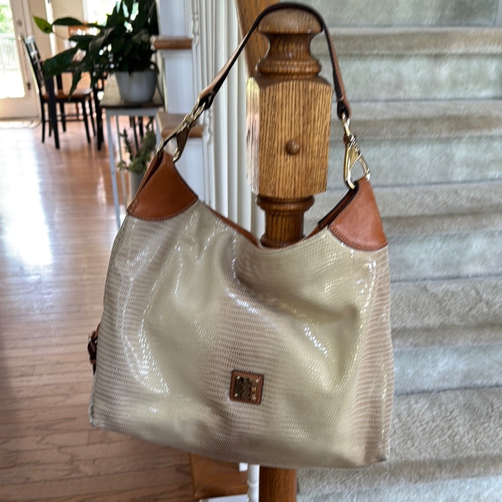 Dooney & Bourke Cream and Brown Shoulder Bag with Textured Finish